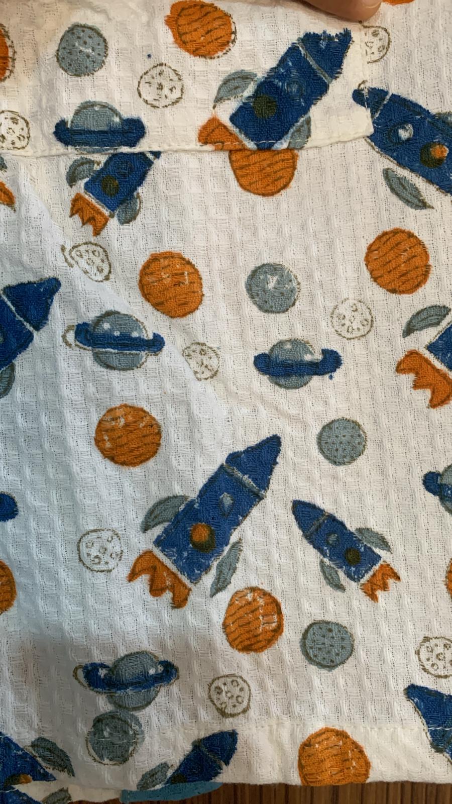 Space blue - Kids Waffle Cotton Bathrobe