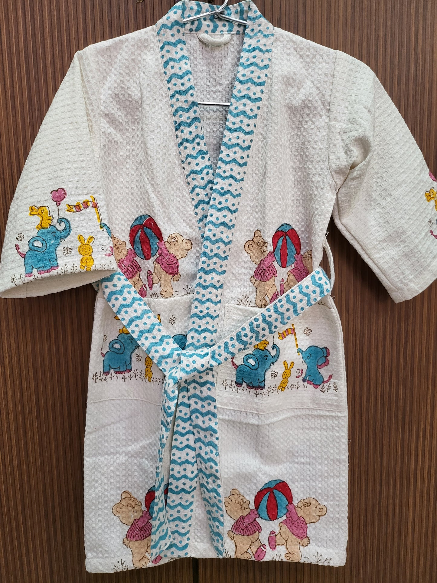 Teddy Blue - Kids Waffle Cotton Bathrobe