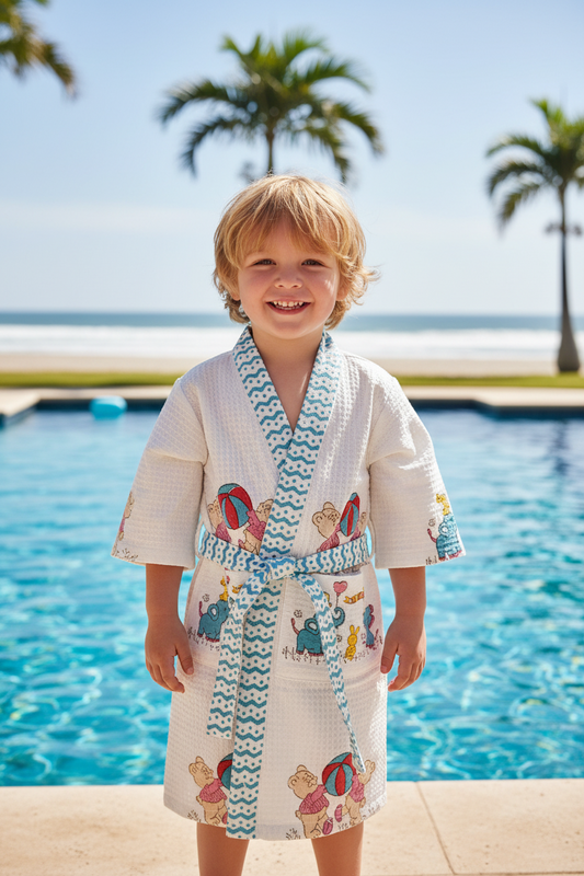 Teddy Blue - Kids Waffle Cotton Bathrobe