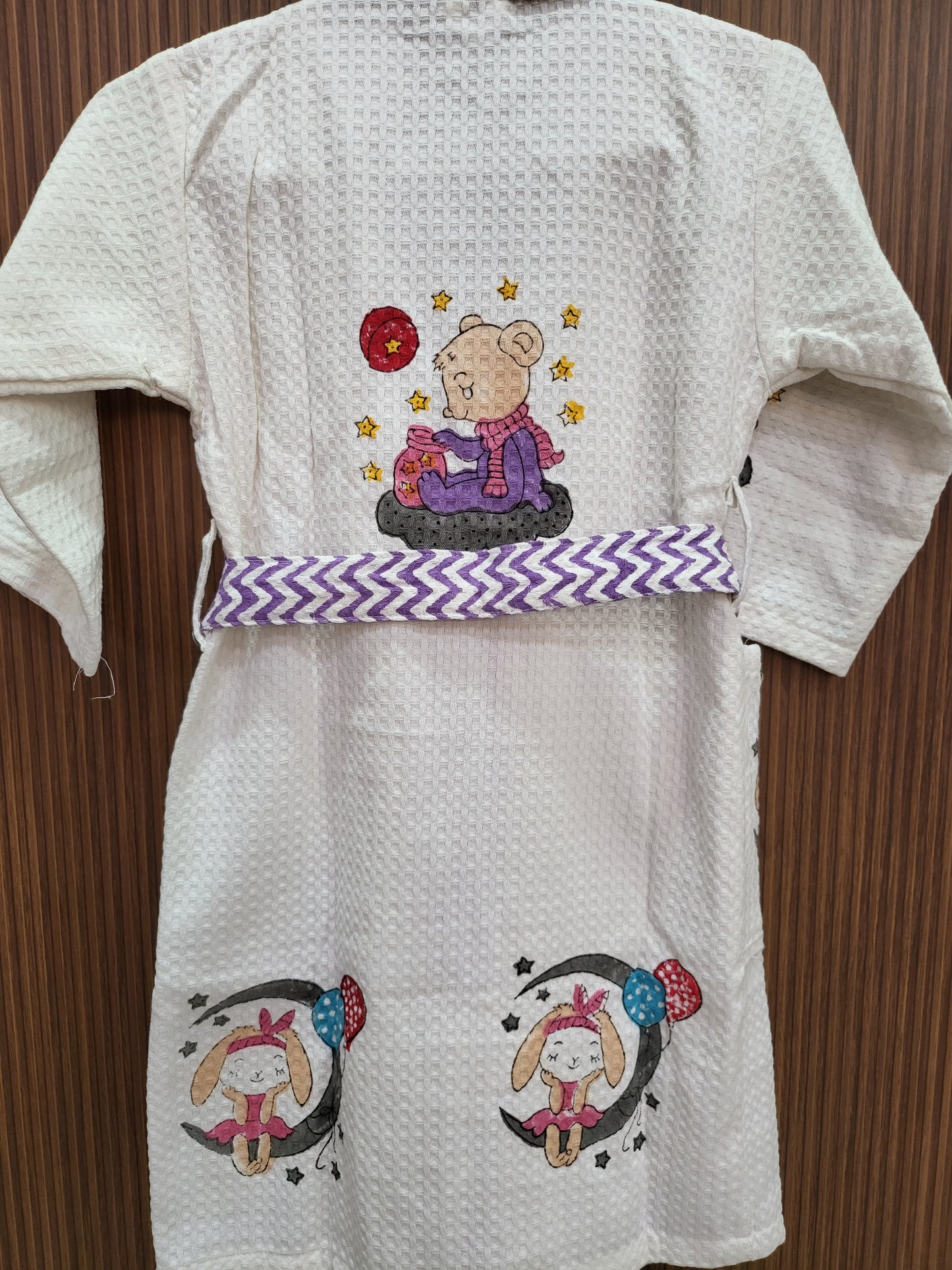 Teddy moon purple - Kids Waffle Cotton Bathrobe