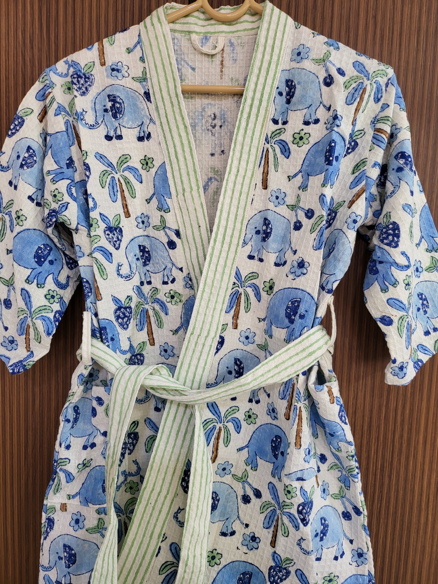 Blue elephant - Kids Waffle Cotton Bathrobe
