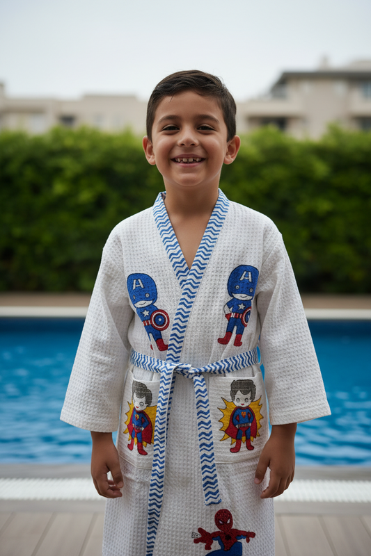 Superhero - Kids Waffle Cotton Bathrobe