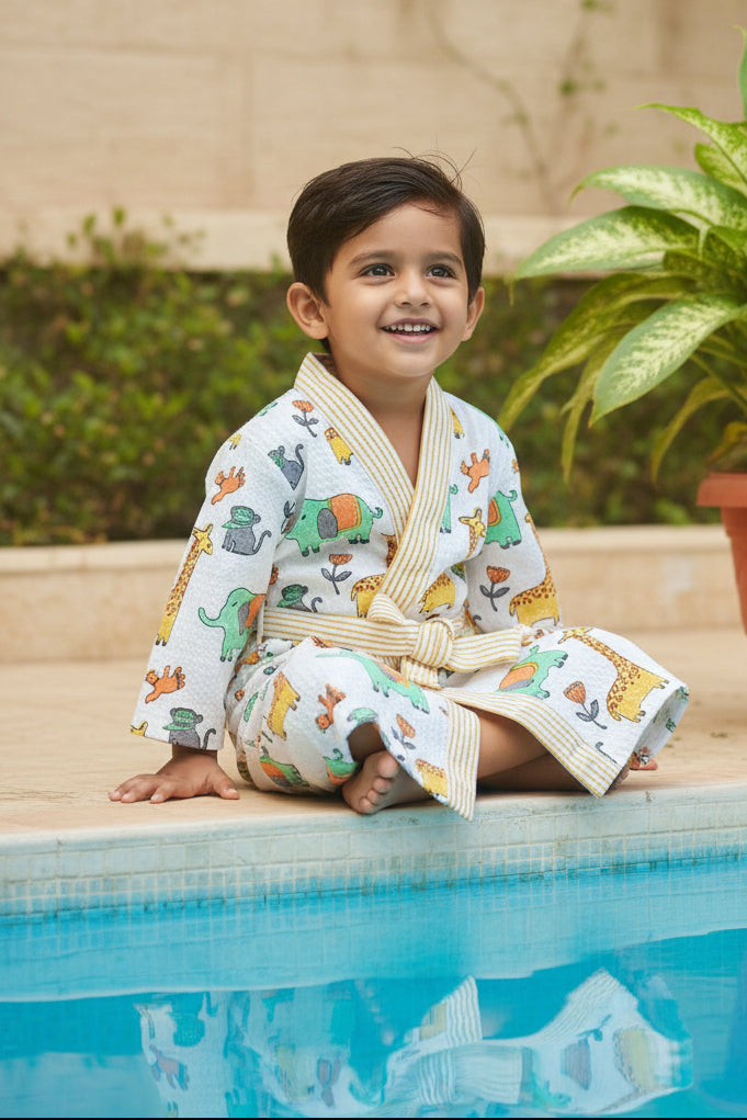 Animal Safari - Kids Waffle Cotton Bathrobe