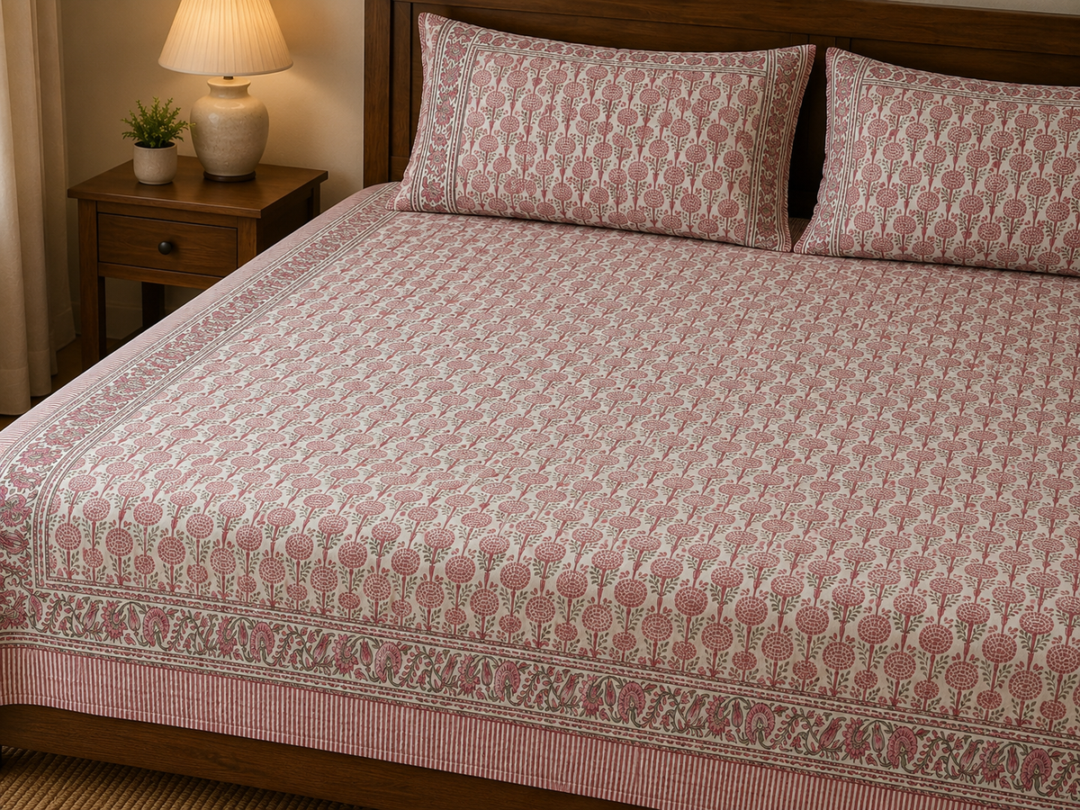 Cotton Handblock bedsheet - Hastkala - King Size