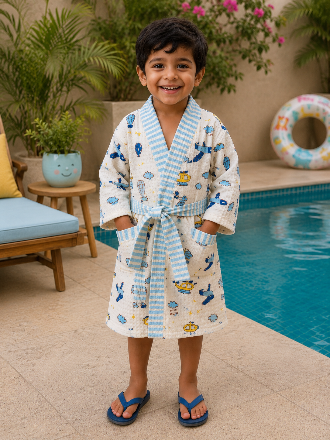 Helicopter - Kids Waffle Cotton Bathrobe