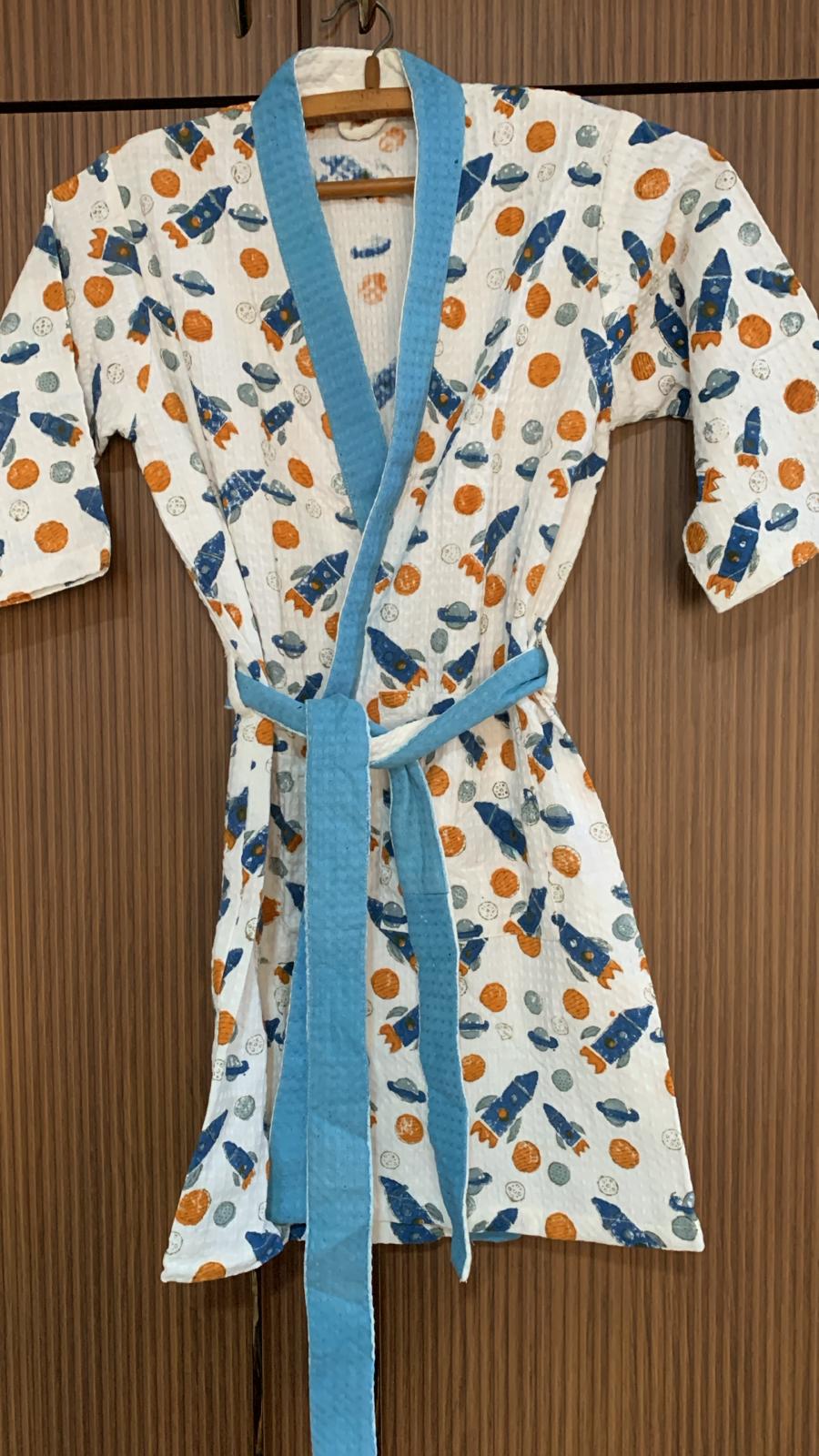 Space blue - Kids Waffle Cotton Bathrobe