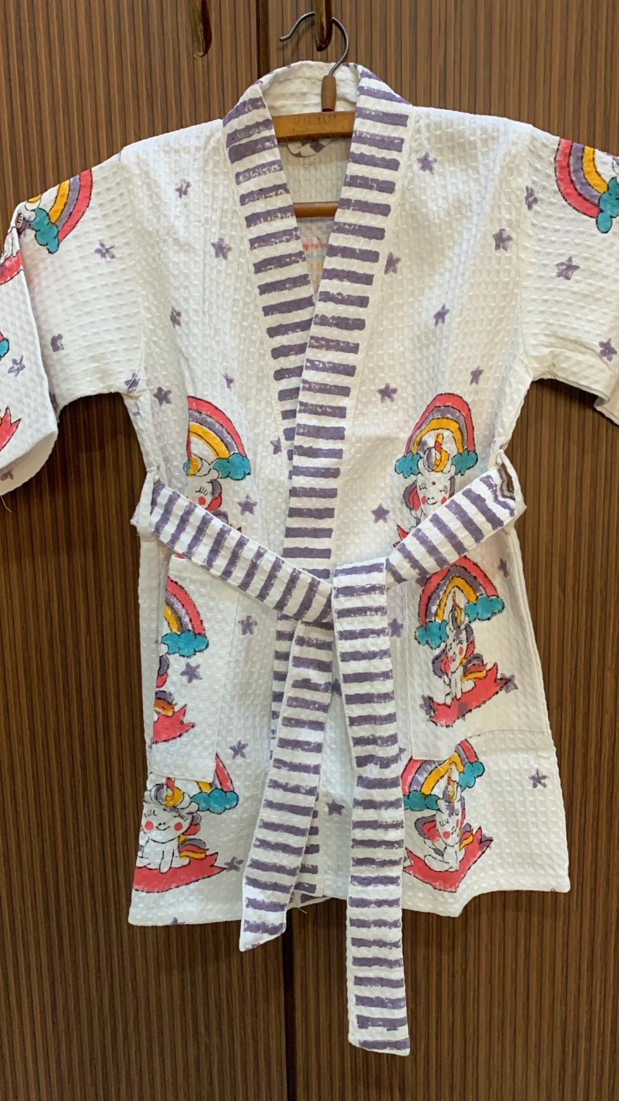 Unicorn Purple - Kids Waffle Cotton Bathrobe